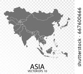 Transparent - High Detailed Grey Map of Asia. Vector eps10.