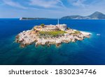 Small photo of Montenegro. Island and fortress Mamula. Lastavitsa. Bay of Kotor, Adriatic Sea. Rebuilding the fortress into a hotel. Concentration camp during World War II. Drone shooting. Aerial view from a drone