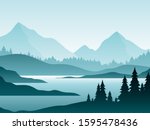forest foggy landscape flat... | Shutterstock .eps vector #1595478436