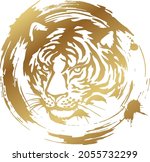 Tiger Head. Gold Silhouette Of...