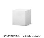 Product podium made from concrete cube isolated on a white background.