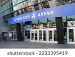 Small photo of LOS ANGELES NOVEMBER 2022 - Crypto.com Arena 11th St. Entry in November 2022 in Los Angeles. The cryptocurrency trading platform is the Official Sponsor of the FIFA Soccer World Cup in Qatar 2022.