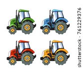 Tractors Set. 4 Colors. Vector...