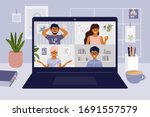 stay and work from home. video... | Shutterstock .eps vector #1691557579