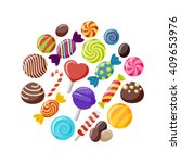 Sweet Candies Flat Icons Set In ...