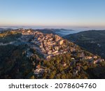 Italy, November 2021: aerial view of the medieval village of Urbino in the Province of Pesaro and Urbino in the Marche region