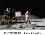 Astronaut on lunar moon landing mission Apollo 11.Astronaut space walk on moon with lunar orbitor spacecraft. Space,science fiction,galaxy & universe wallpaper.Elements of this image furnished by NASA