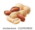 Small photo of Handful of peanuts in nutshell isolated on white background. Whole nuts and peeled kernels. Package design element with clipping path