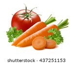 Tomato carrot pieces vegetable isolated on white background as package design element
