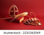 Sinterklaas - St.Nicholas day in December. Children holiday in Netherlands ang Belgium. Chocolate spicy ginger cookies