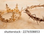 Crown Of Thorns with Crown Of on vintage background. The death and victory of Jesus Christ.