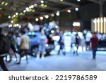 Royalty high quality free stock photo of abstract blur and defocused white modern car in car and motor exhibition show event with copy space for text or advertising or background. Bokeh in background.