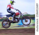 Small photo of Holywood, County Down Northern Ireland - July 30th 2022: Classic Moto X Event on a very mucky day.