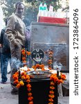 Small photo of Indian god Shani Dev temple at road side in Old Delhi, India, November 2019