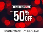 Special Black Friday Sale Up To 50% Off Text Over Red Duotone Christmas Lights, Horizontal