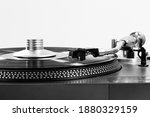 Close up shot Old turntable with Black and white