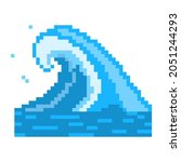 Sea Storm Pixel Wave. Oceanic...