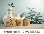 Eco-Environmentally friendly paper containers and packaging made from biodegradable materials, zero waste and recycling concept, green or disposable packaging.