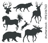 Forest Animals Silhouettes Set. ...