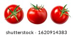 Tomato isolate. Tomato on white background. Tomatoes top view, side view. 