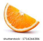 Orange slice isolated. Cut orange slice isolate. Orang slice on white with clipping path. Full depth of field.