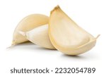 Small photo of Garlic clove isolated. Garlic cloves on white background. Unpeeled white garlic cloves with clipping path. Full depth of field.