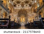 Small photo of Salvador, Bahia, Brazil - Circa January 2022: Sao Francisco church in Pelourinho. The famous inside details made of gold, About 500 kilograms of gold was used in this building.