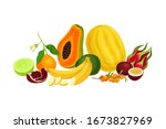 mixed exotic fruits arrangement ... | Shutterstock .eps vector #1673827969