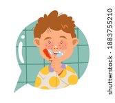 cute freckled boy brushing his... | Shutterstock .eps vector #1883755210
