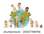 little kids saving planet... | Shutterstock .eps vector #2043748496