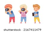 cute boys taking photo using... | Shutterstock .eps vector #2167411479