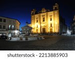 Small photo of Evora, Portugal; Feb 27 2016: Church of Santo Antao (Igreja de Santo Antao) and Giraldo Square (Praca do Giraldo) at night. Evora, World Heritage City by Unesco, Portugal