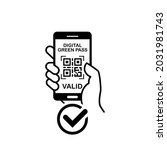 green pass on smartphone in... | Shutterstock .eps vector #2031981743