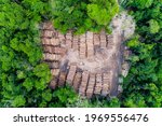 Aerial View Of A Log Storage...