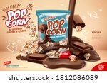 chocolate popcorn ad  pouring... | Shutterstock .eps vector #1812086089