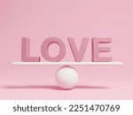Small photo of 3D balance seesaw and love letters on isolated pink background use for banner.