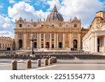 Small photo of St. Peter's basilica in Vatican, center of Rome, Italy (translation "In honor of prince of Apostles; Paul V Borghese, Pope, in year 1612 and 7th year of his pontificate)