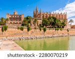 Small photo of Cathedral of Santa Maria of Palma (La Seu) and Royal Palace of La Almudaina, Palma de Mallorca, Balearic islands, Spain