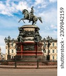 Small photo of Saint Petersburg, Russia - August 2022: Tzar Nicholas I monument on St. Isaac's square