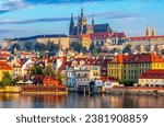 St. Vitus cathedral in Hradcany castle over Lesser town, Prague, Czech Republic