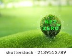 Net-Zero Emission - Carbon Neutrality concept. Close up earth on nature background. Nature Сonservation, Ecology, Social Responsibility and Sustainability. CO2