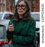 Small photo of LONDON, UK- February 19 2018:Veronique Tristram on the street during the London Fashion Week