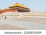 Small photo of Side view of the hall of Supreme Harmony. It says “the hall of Supreme Harmony”. The main hall was much smaller than it was originally built in Ming Dynasty when rebuilt in Qing dynasty after a fire.