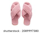 Small photo of Home female slippers on a white isolated background.