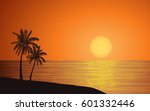 Silhouette Palm Tree On Beach...