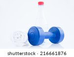 blue plastic coated dumbells... | Shutterstock . vector #216661876