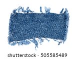 Destroyed torn denim blue jeans frayed flap patch fabric on white background