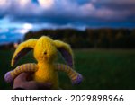 Knitted Hare Of Yellow Color...