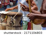 Brazilian musical instruments called berimbau and atabaque usually used during capoeira fight brought from africa and modified by the slaves in the streets of Pelourinho in Salvador, Bahia