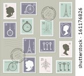 Vintage Postage Stamps Set On...